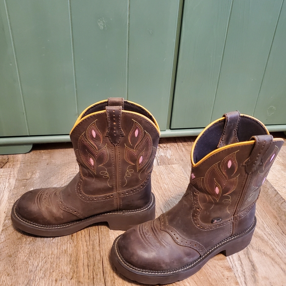 Justin Gypsy Boots with Pink and Yellow Accents - Picture 2 of 5